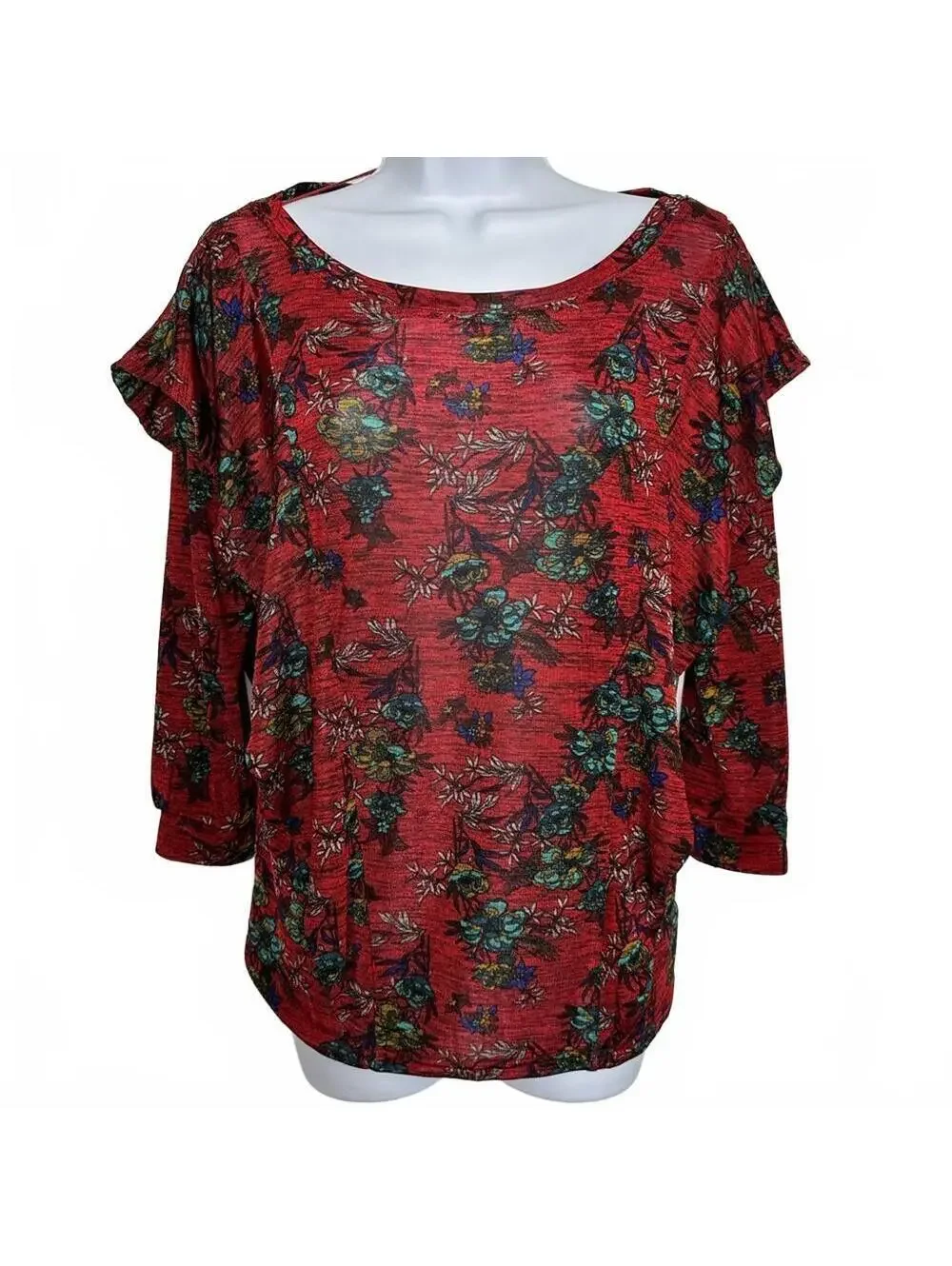 Free People Dock Street Floral Red Ruffle Top Size Small NWOT